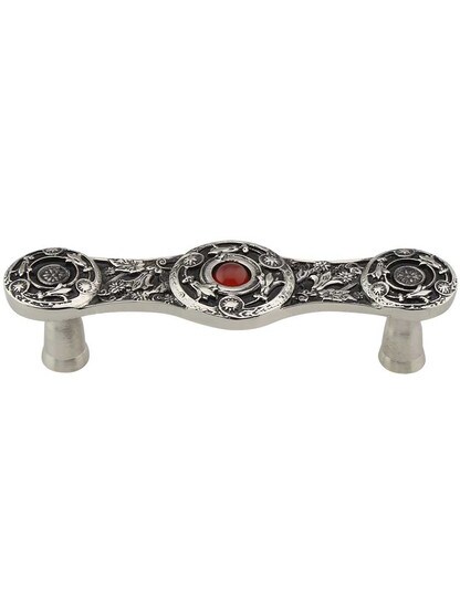 Lily Drawer Pull Inset with Red Carnelian - 3 inch Center-to-Center in Brite Nickel.